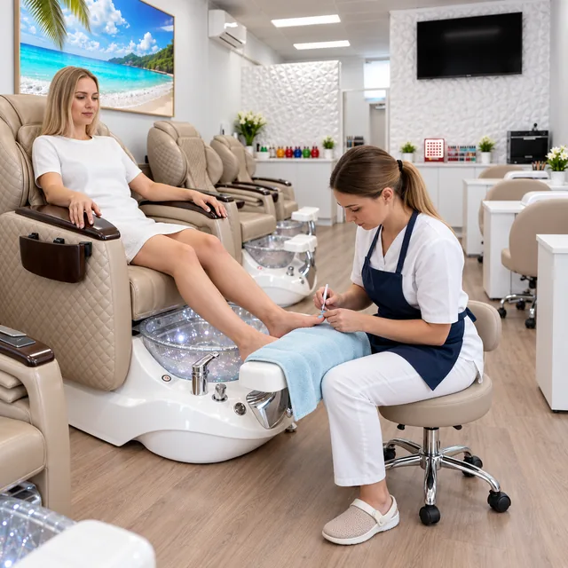 Spa pedicure in one of the salon massage chairs